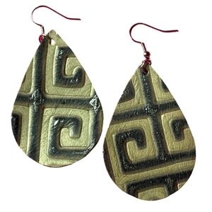 Greek Key Leather Teardrop Earrings